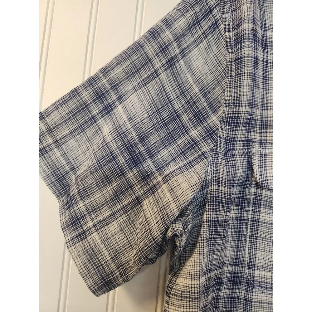 Banana Republic Mens L‎ Slim Fit Short Sleeve Plaid Button Down Shirt Blue Sheer